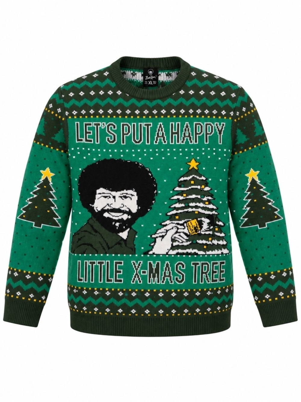 Bob Ross Green 'Let's Put a Happy Little X-Mas Tree' Crewneck Sweater